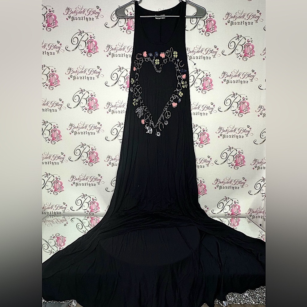 Los Angeles dress chain link heart charms luxury maxi dress black multicolor
